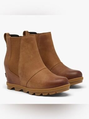 Sorel Joan Rhapsody Waterproof Chelsea Leather Wedge Boots Brown - NWT
